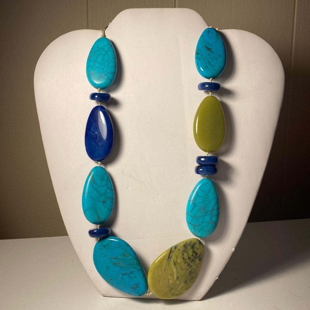 Chico's Blue Bohemian Necklace with Bold Beads